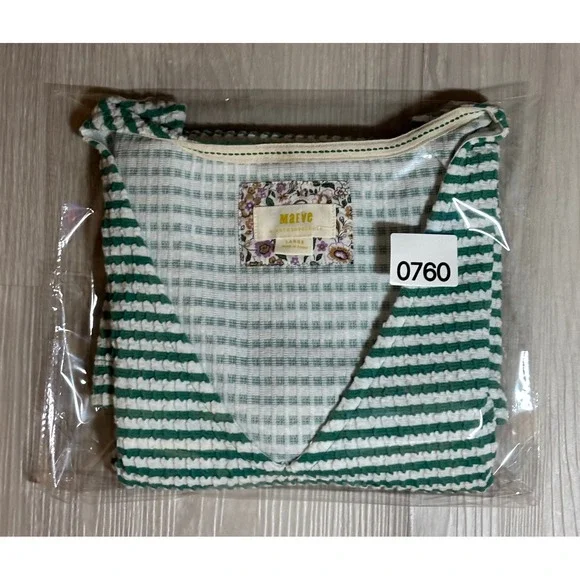 Maeve Tank Top Womens L Green White Striped Peplum V Neck Textured - Picture 11 of 13
